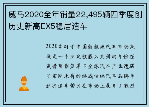 威马2020全年销量22,495辆四季度创历史新高EX5稳居造车